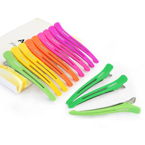 AIMIKE Neon Hair Clips, 12 Pcs Salon Hair Clips for Styling Sectioning, Duckbill Hair Roller Clips