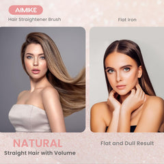 AIMIKE Hair Straightener Brush, Heated Hair Straightening Brush, Pink