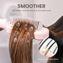 AIMIKE Hair Straightener Brush, Heated Hair Straightening Brush, Pink