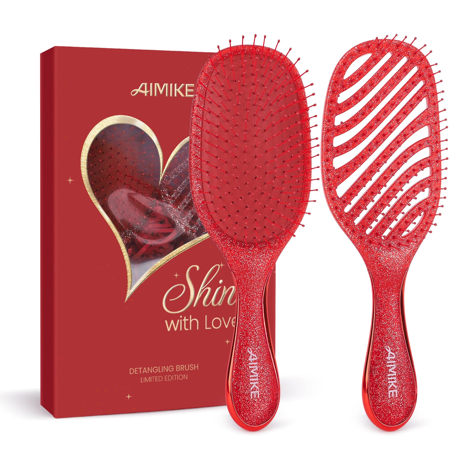 AIMIKE 2pcs Glitter Ruby Detangling Brush Gift Set