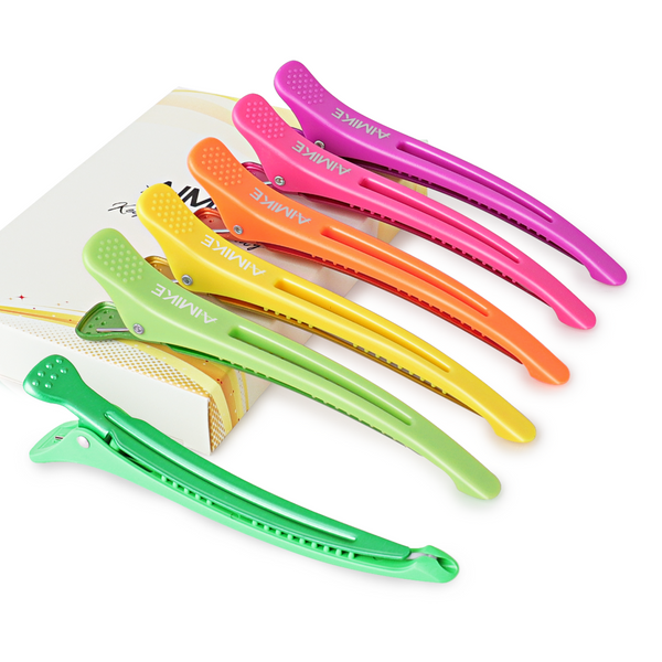 AIMIKE Neon Hair Clips, 6 Pcs Salon Hair Clips for Styling Sectioning, Duckbill Hair Roller Clips