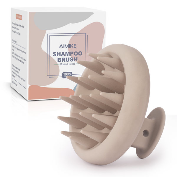 AIMIKE 100% Silicone Scalp Massager Shampoo Brush - Khaki