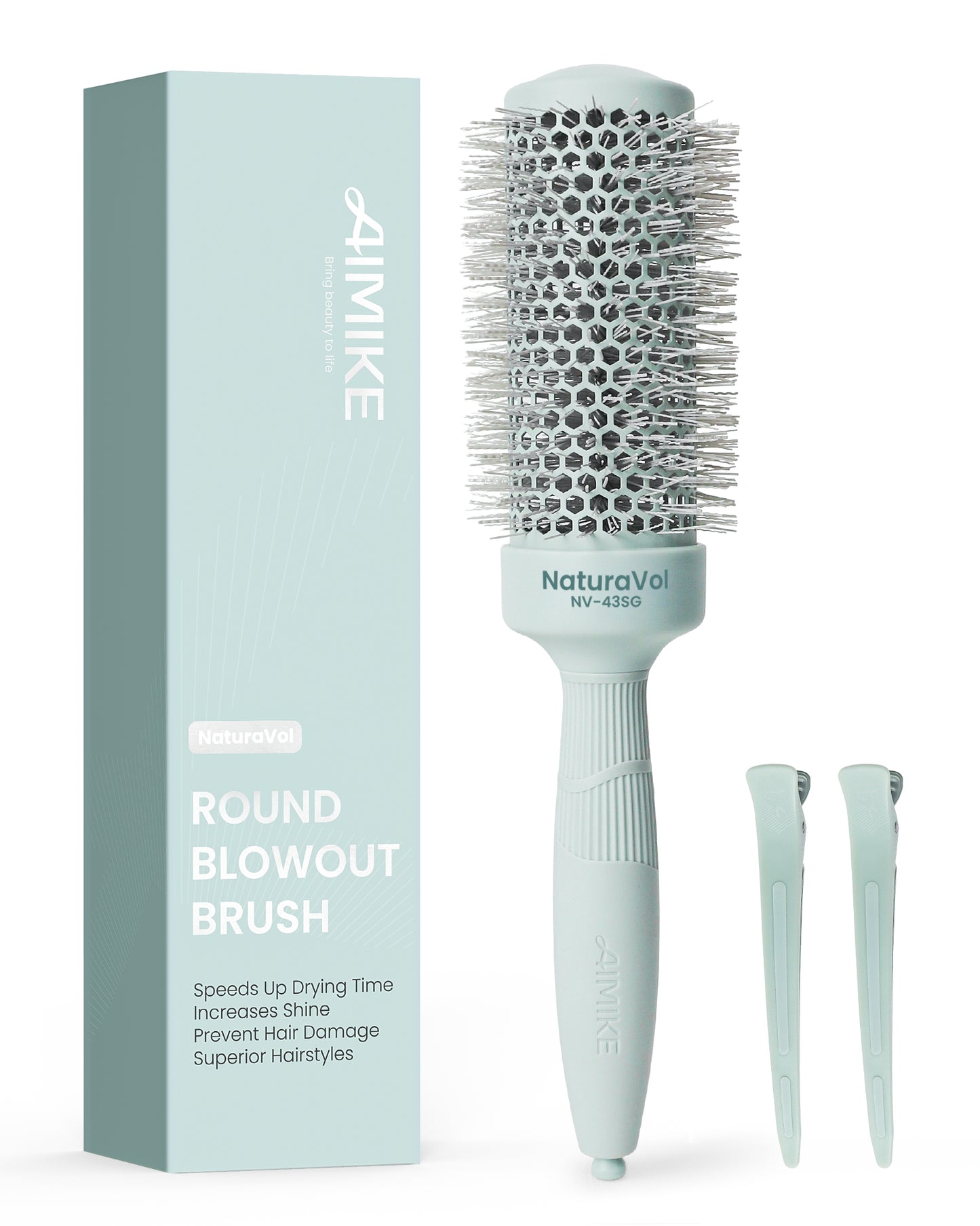 NaturaVol Ceramic Ionic Round Brush - Sage Green Edition