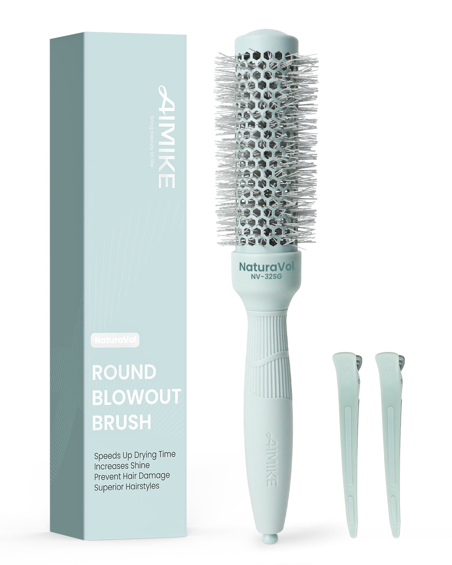 NaturaVol Ceramic Ionic Round Brush - Sage Green Edition