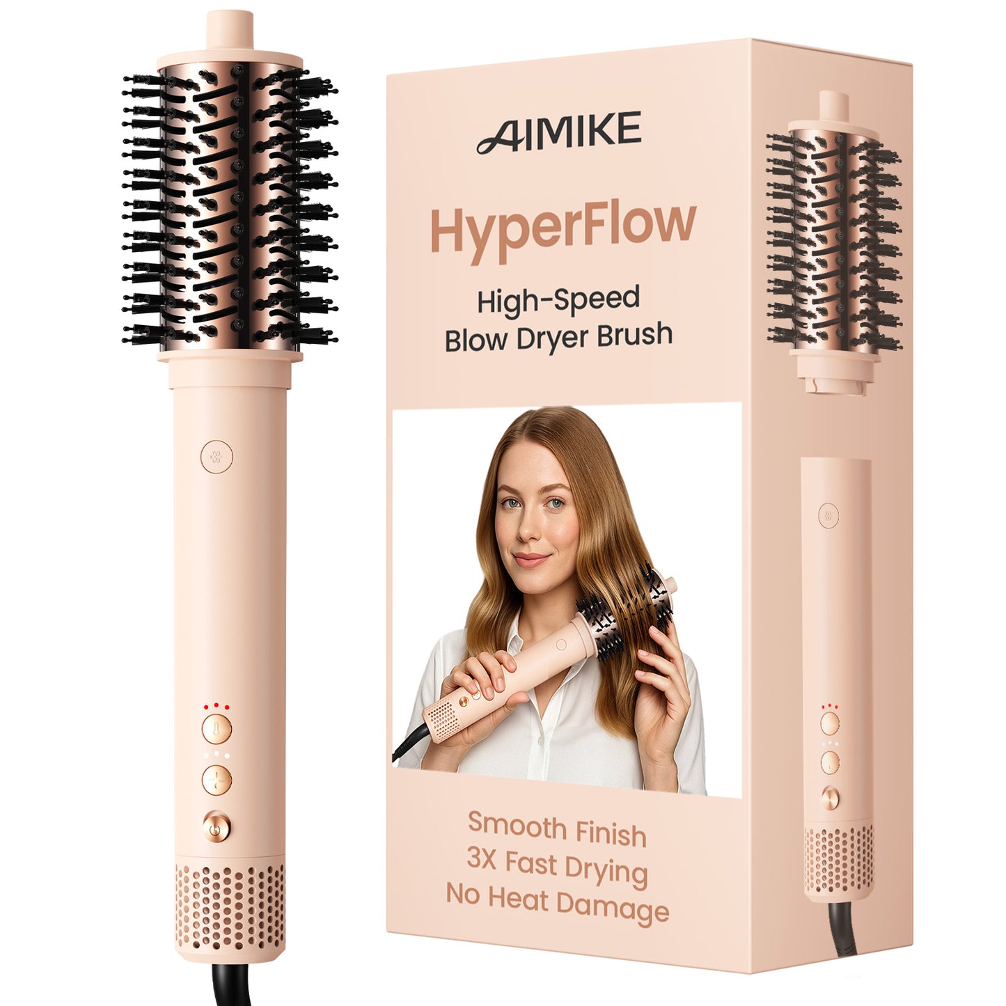 HyperFlow High-Speed Hot Air Brush-Detachable 3.3" Oval Boar Bristles Barrel