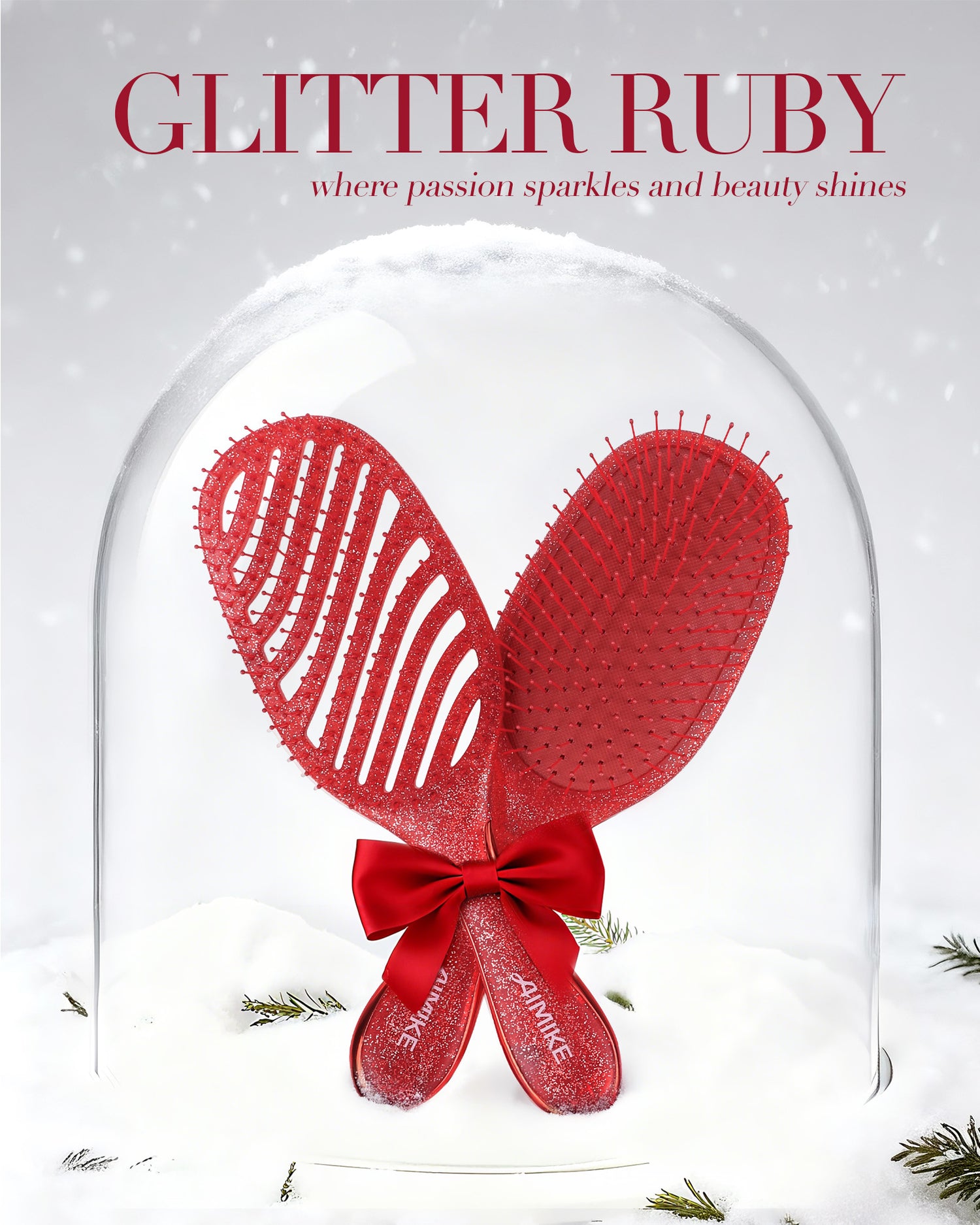 AIMIKE 2pcs Glitter Ruby Detangling Brush Gift Set