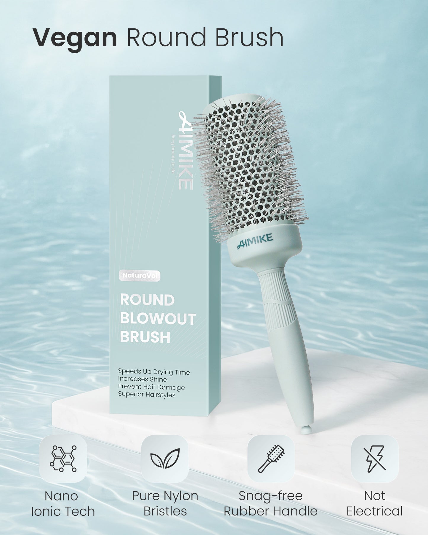 NaturaVol Ceramic Ionic Round Brush - Sage Green Edition