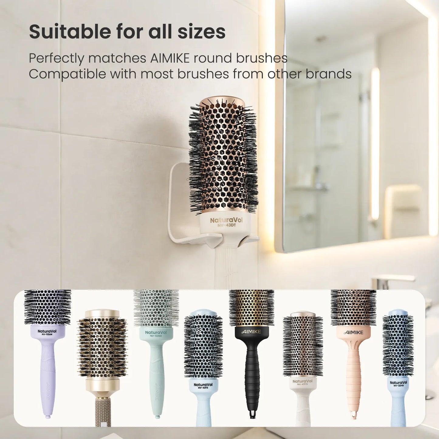 AIMIKE Wall-Mounted Round Brush Holder | Sleek Adhesive Hair Tool Organizer