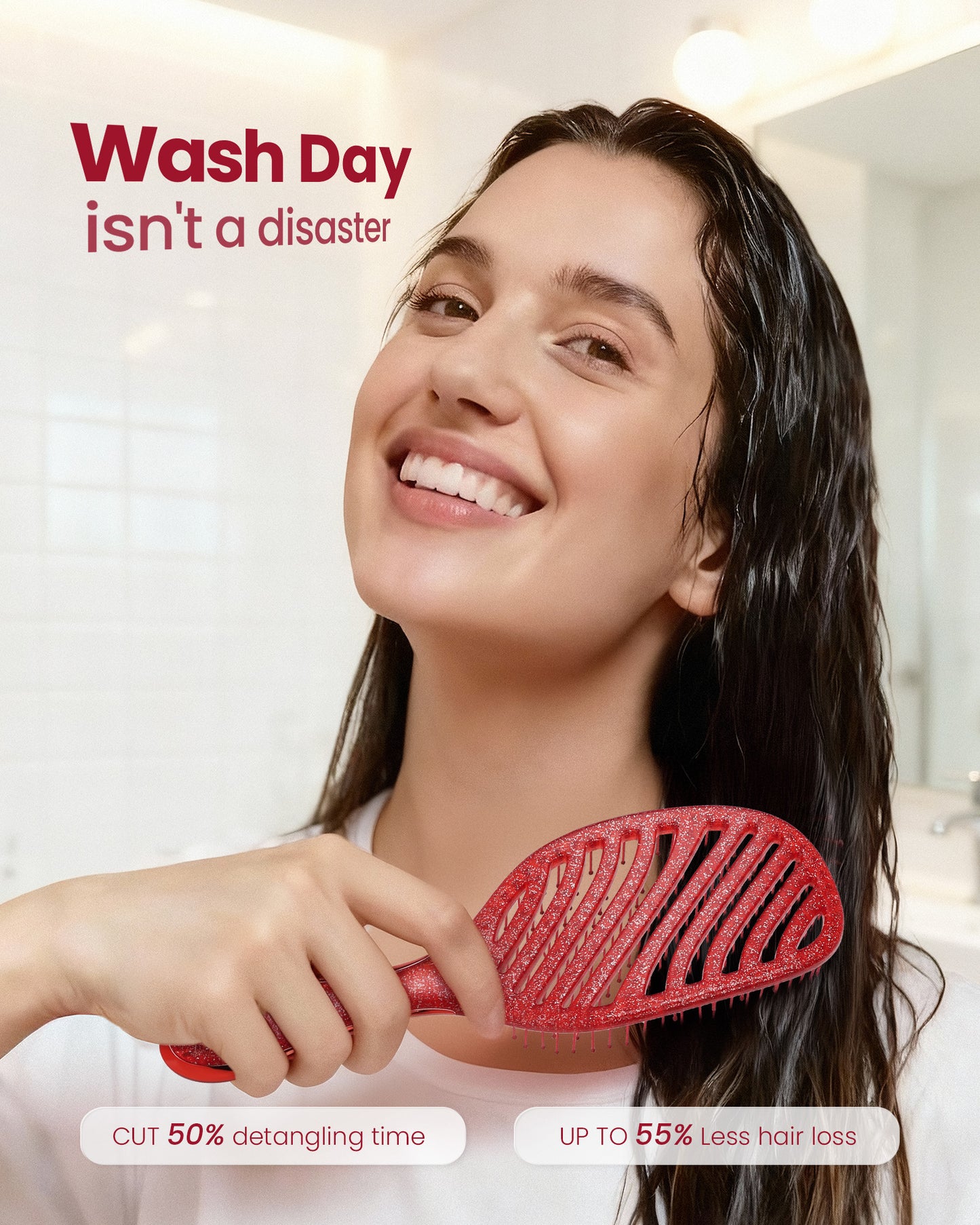 Luxe Wet & Dry Vented Detangling Brush - Glitter Ruby