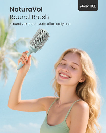 NaturaVol Ceramic Ionic Round Brush - Sage Green Edition