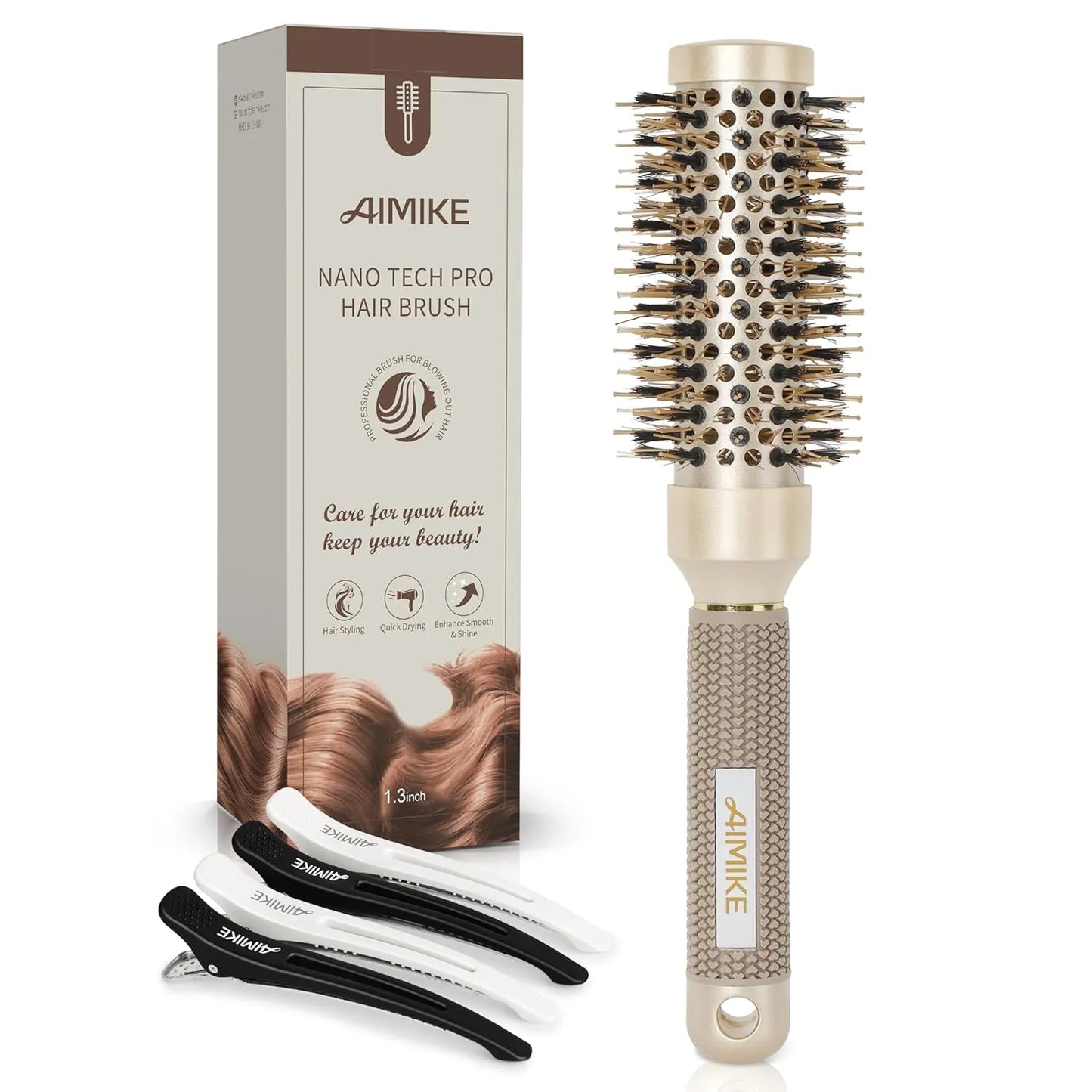 AIMIKE Nano Ceramic Ionic Boar Bristle Round Brush