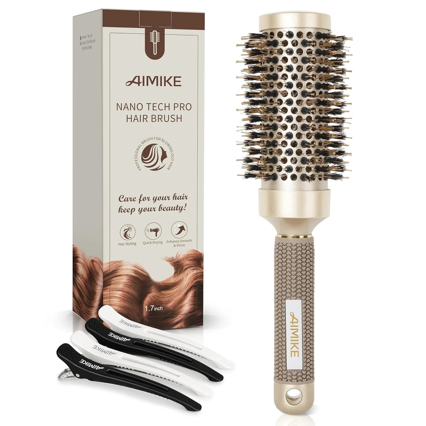 AIMIKE Nano Ceramic Ionic Boar Bristle Round Brush