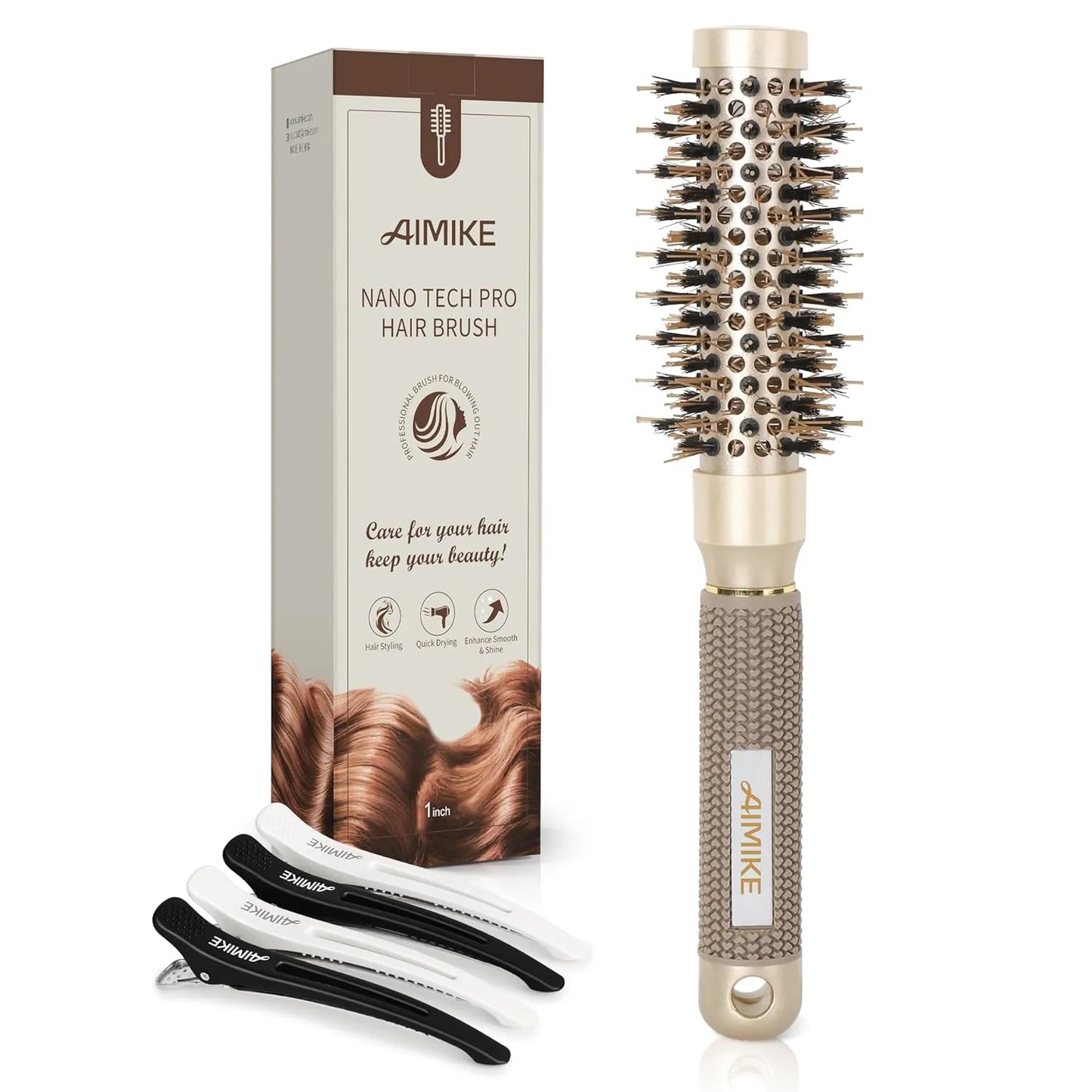 AIMIKE Nano Ceramic Ionic Boar Bristle Round Brush