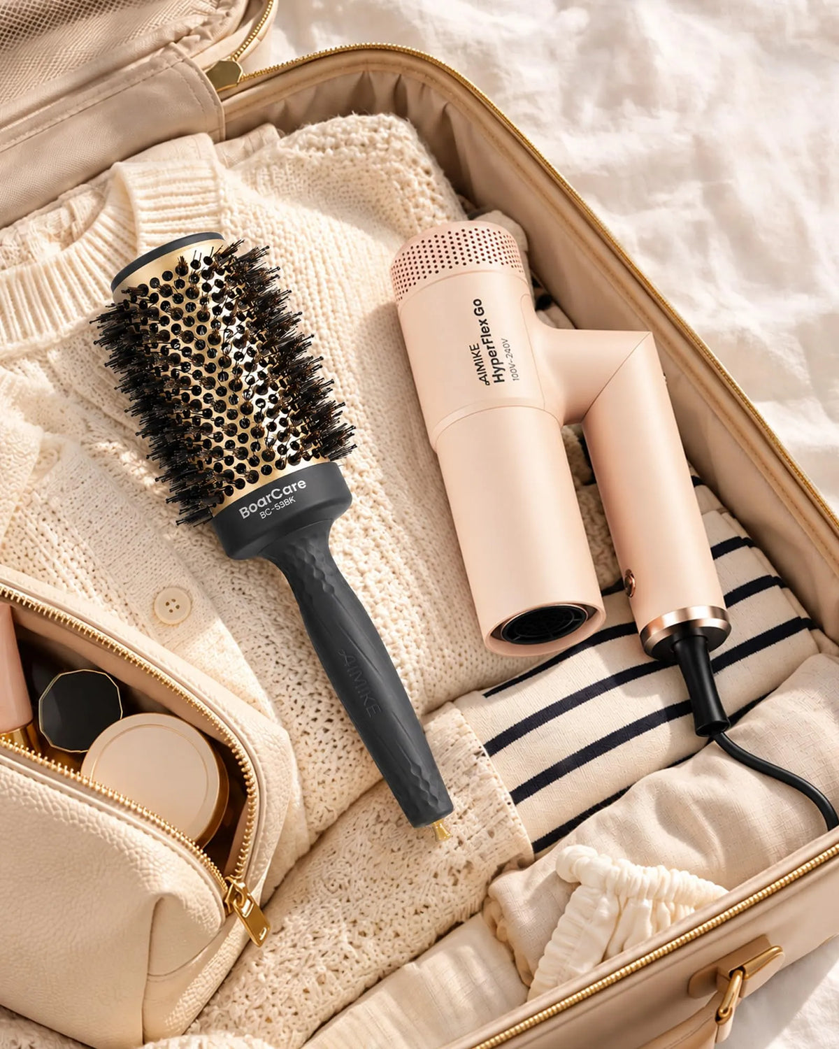 BoarCare Boar Bristle Round Brush for Blowout - Classic Black