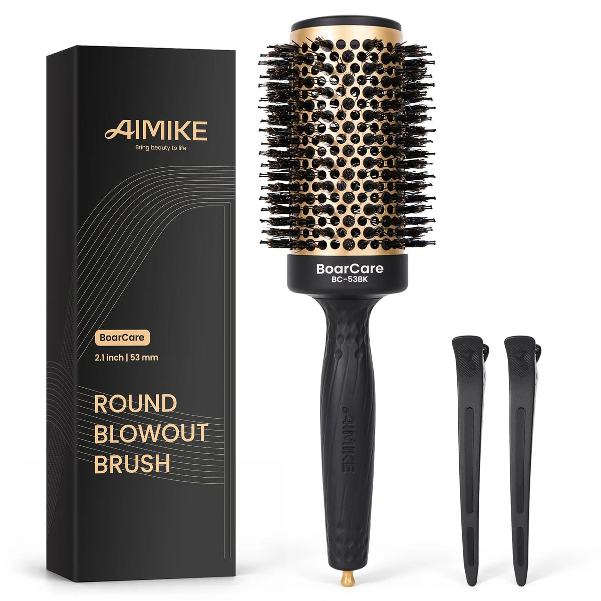 BoarCare Boar Bristle Round Brush for Blowout - Classic Black