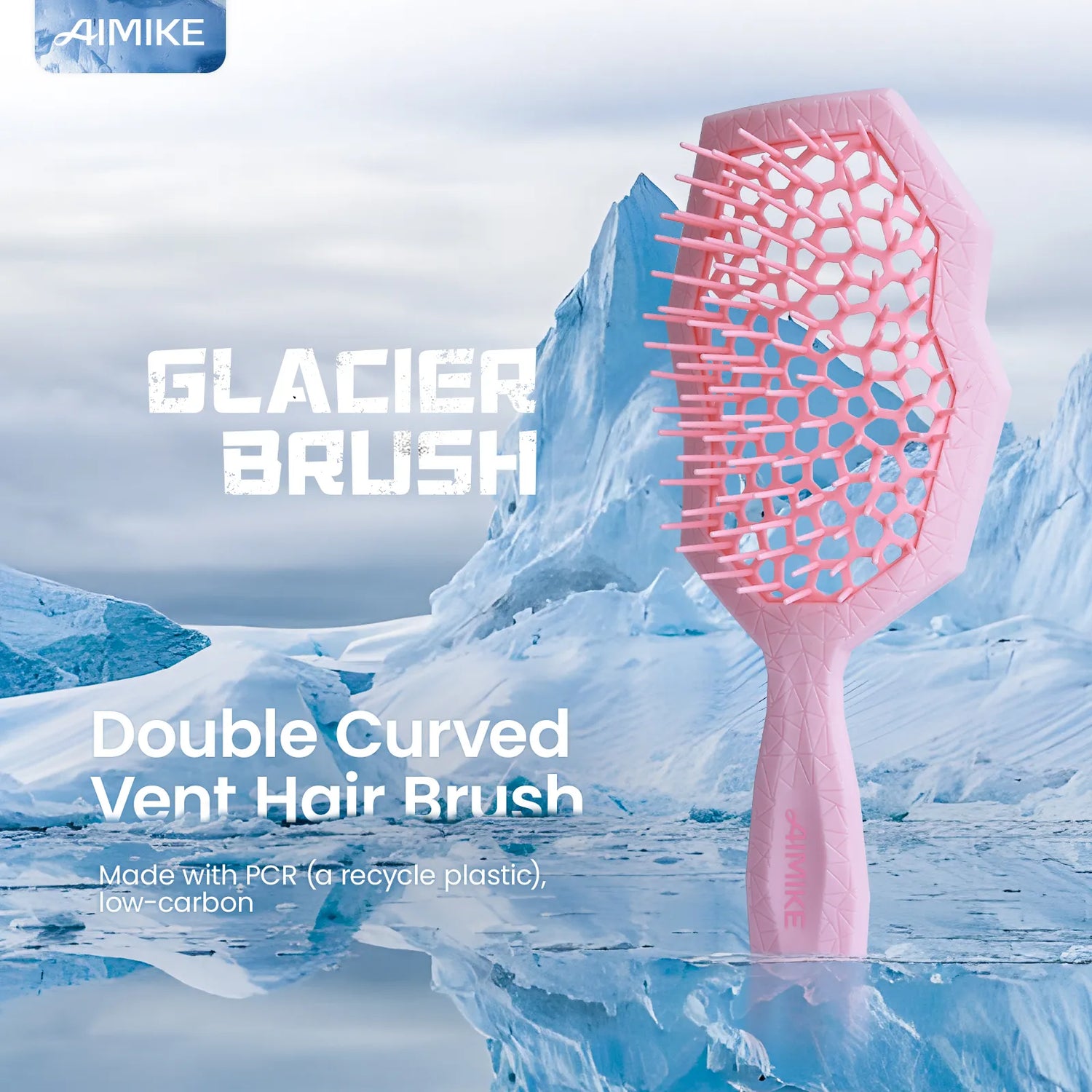 Glacier Vented Detangling Brush for Curly Hair - Pink