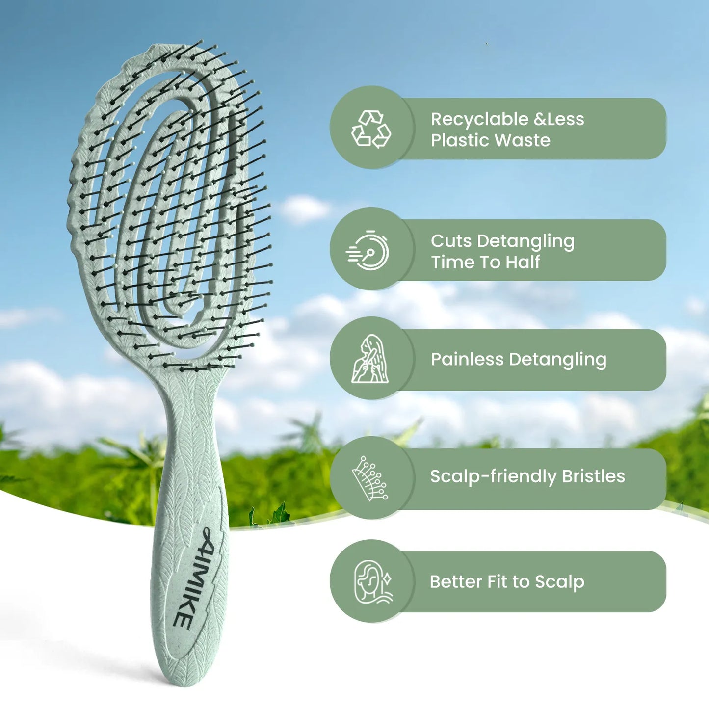 Hemp-Relax Detangling Brush - Green