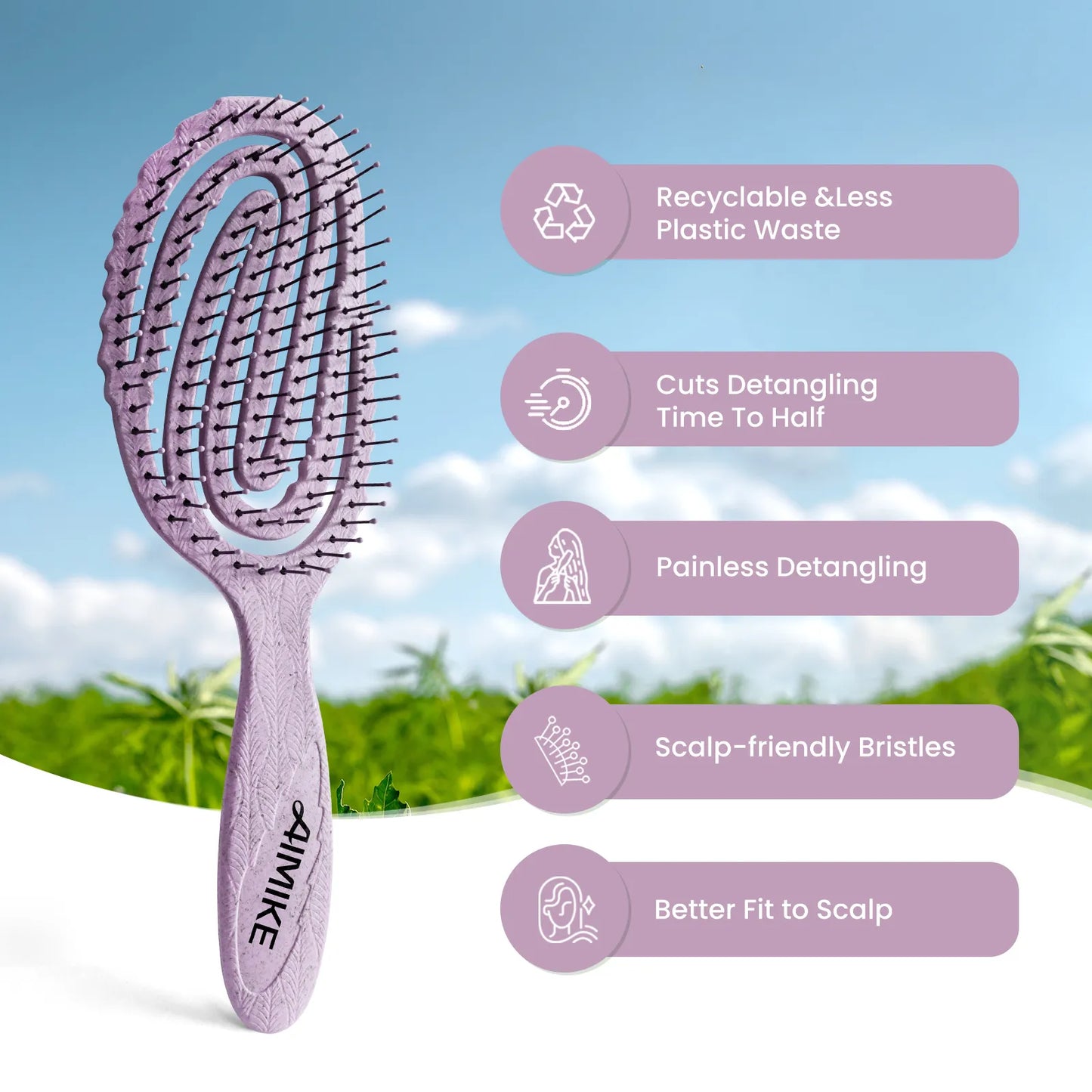 Hemp-Relax Detangling Brush - Pale purple