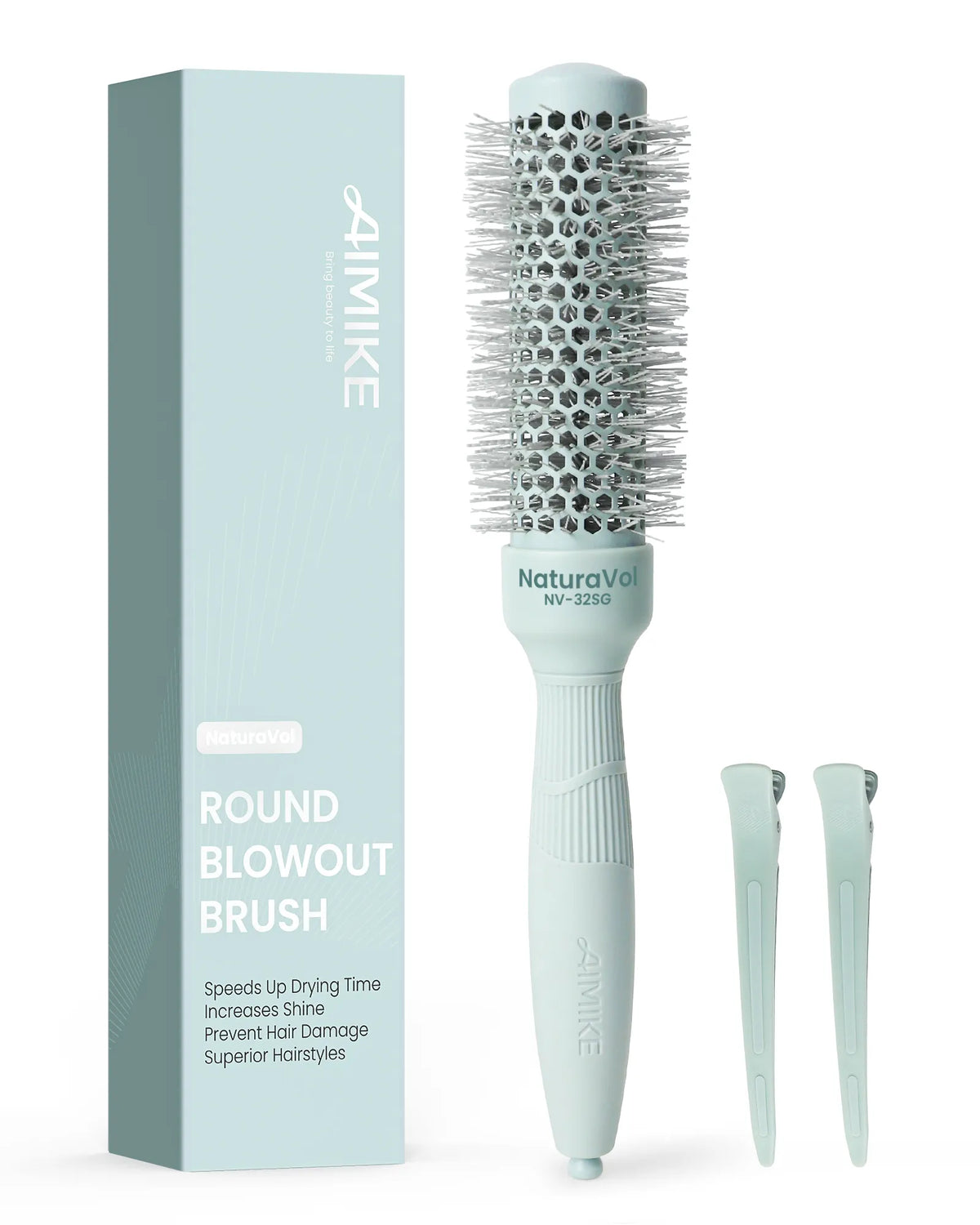 Cepillo redondo iónico de cerámica para el cabello – Verde salvia