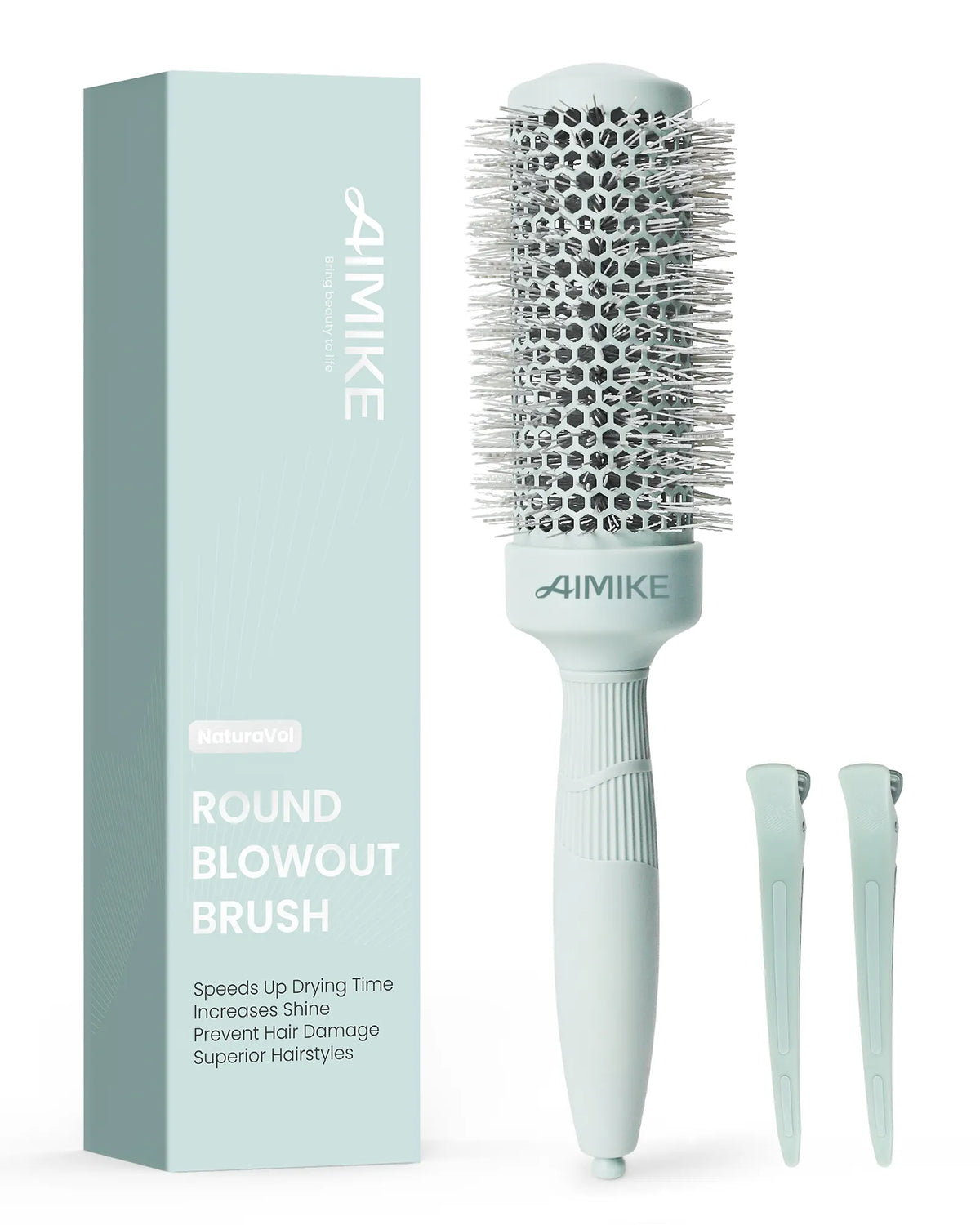 Cepillo redondo iónico de cerámica para el cabello – Verde salvia