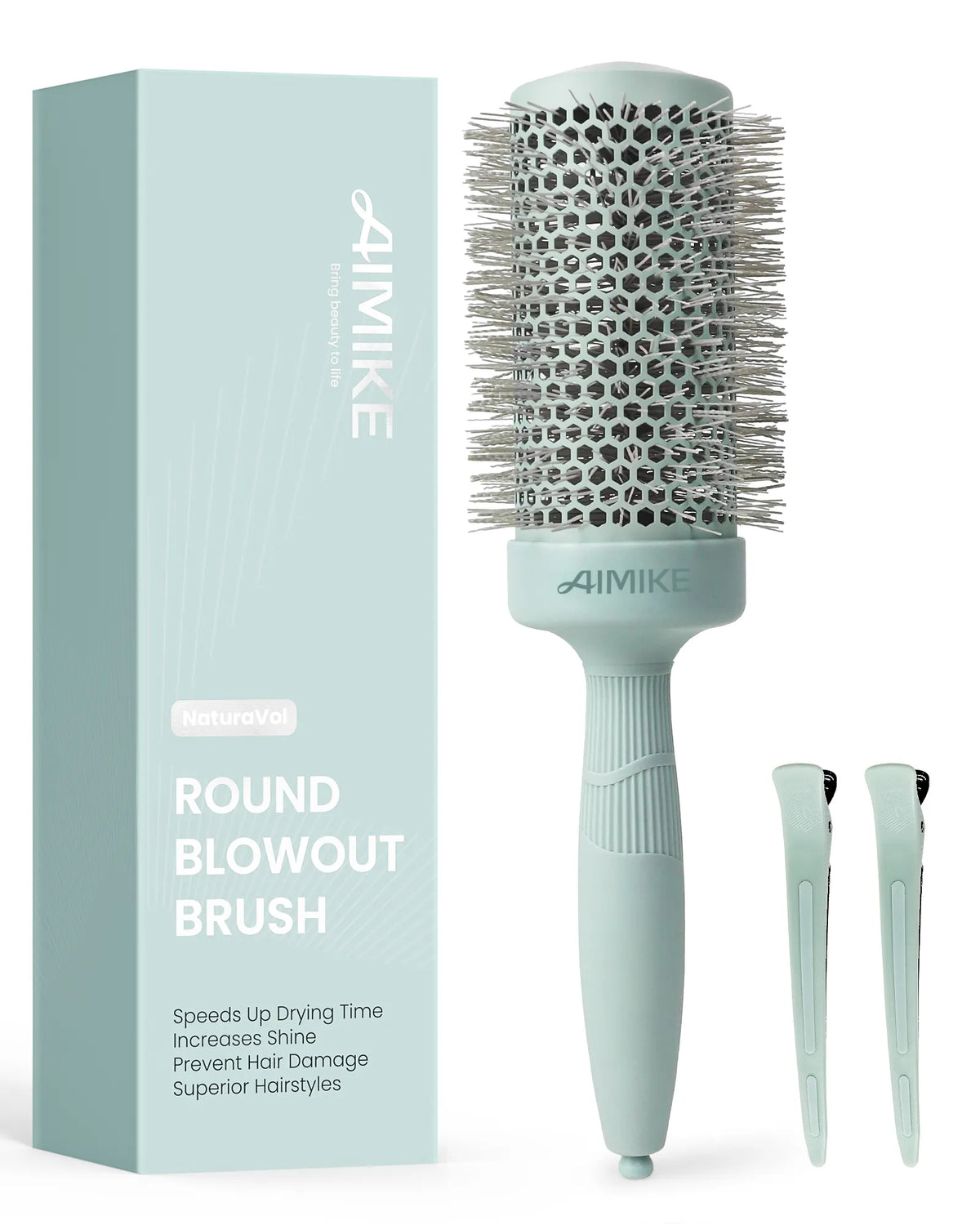 Cepillo redondo iónico de cerámica para el cabello – Verde salvia