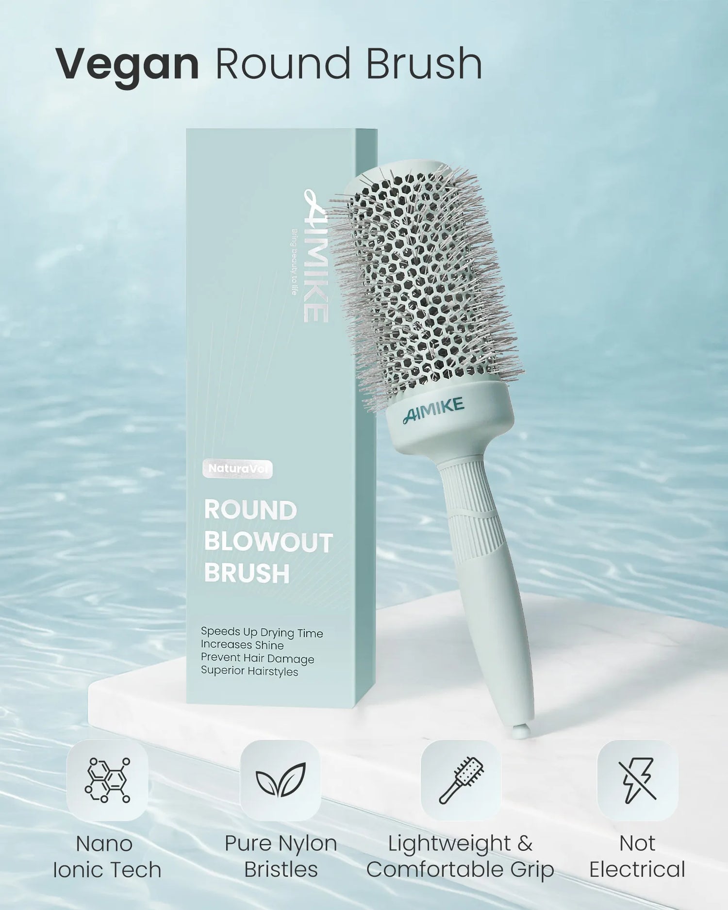 Ceramic Ionic Round Hair Brush – Sage Green