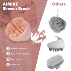 AIMIKE Body Brush Gentle Exfoliating Loofah, Handheld Silicone Body Scrubber Bath Brush, Easy to Clean & Lathers Well, More Hygienic