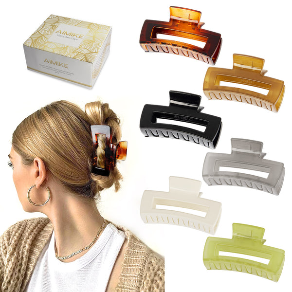 AIMIKE Rectangle Hair Claw Clips 3.1 Inch, French Design Acrylic Claw Clips for Thin/Medium Thick Hair